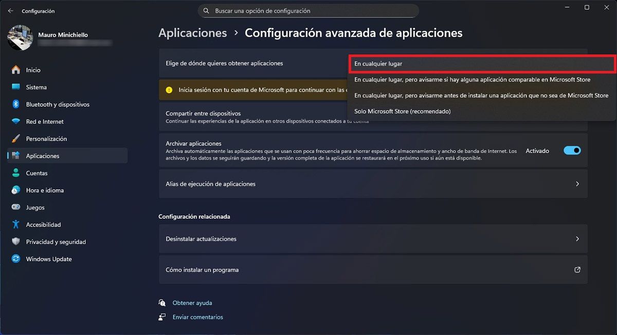 Seleccionar en cualquier lugar y guardar los cambios
