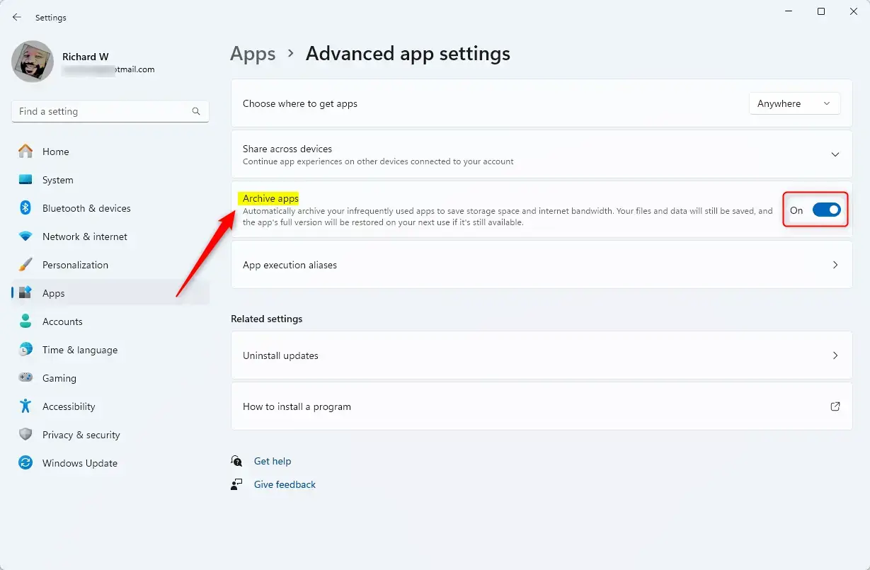 Desactivar archivado de apps en Windows 11 Desactivar archivado de apps en Windows 11