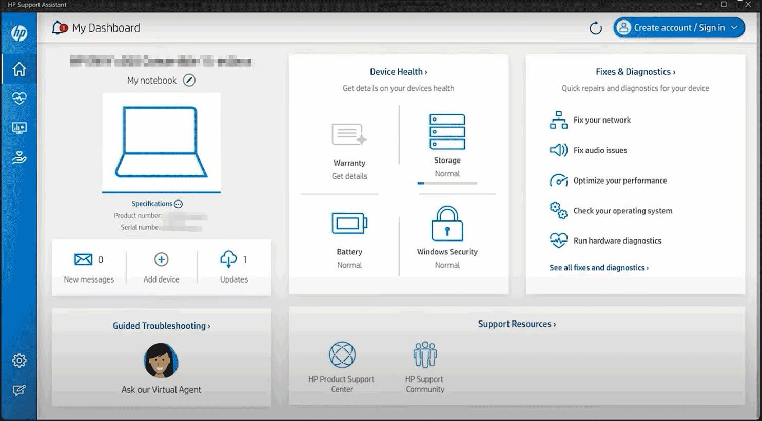 Aplicación HP Support Assistant