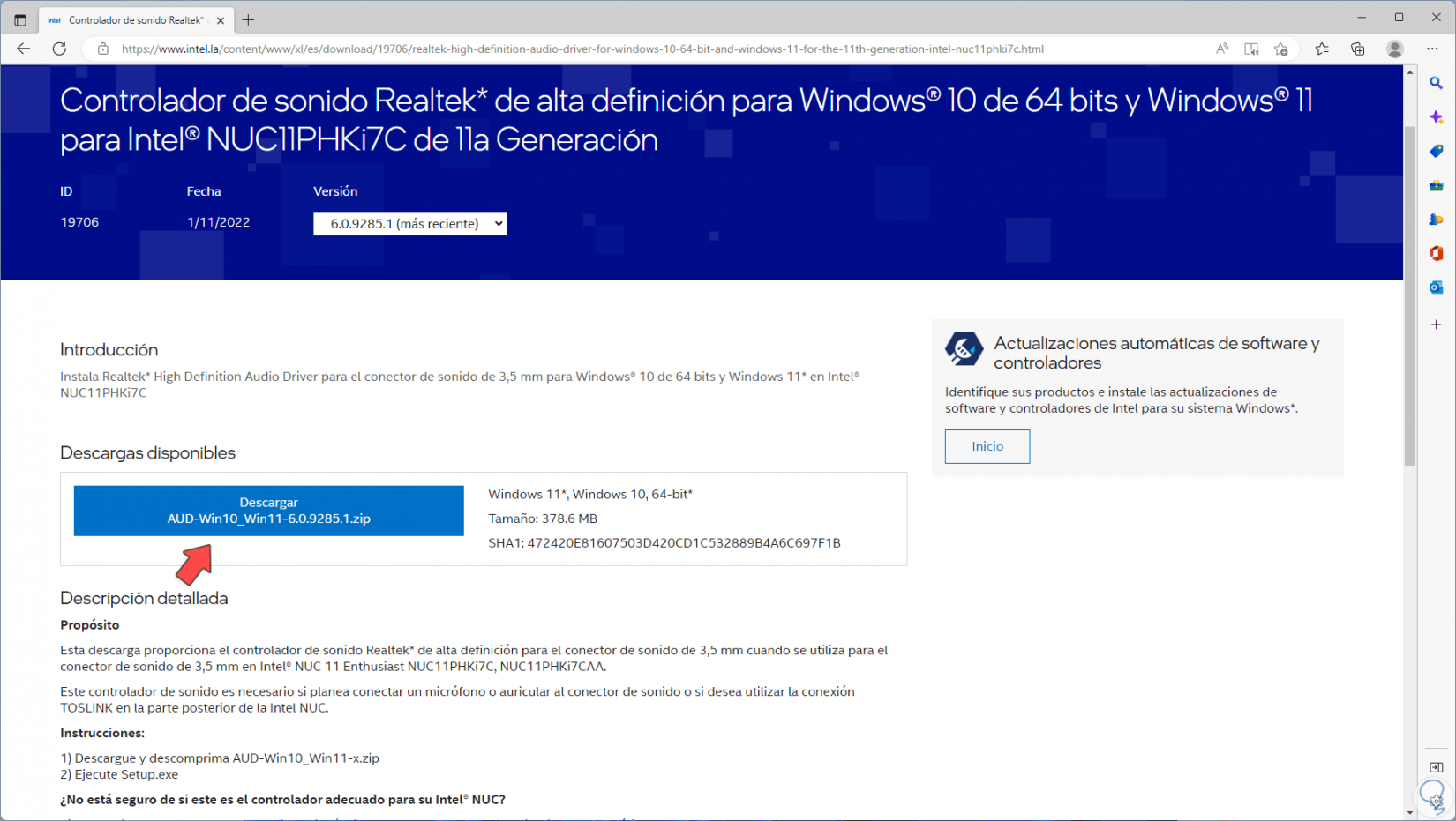 Opciones para actualizar controladores de audio en Windows 11