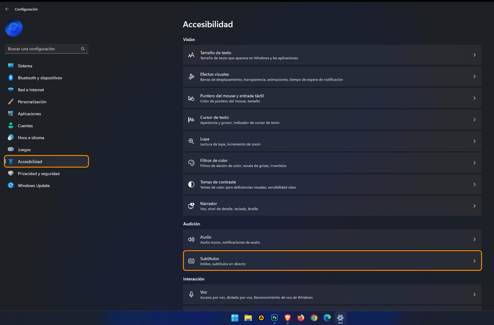 Requisitos subtítulos en directo Windows 11