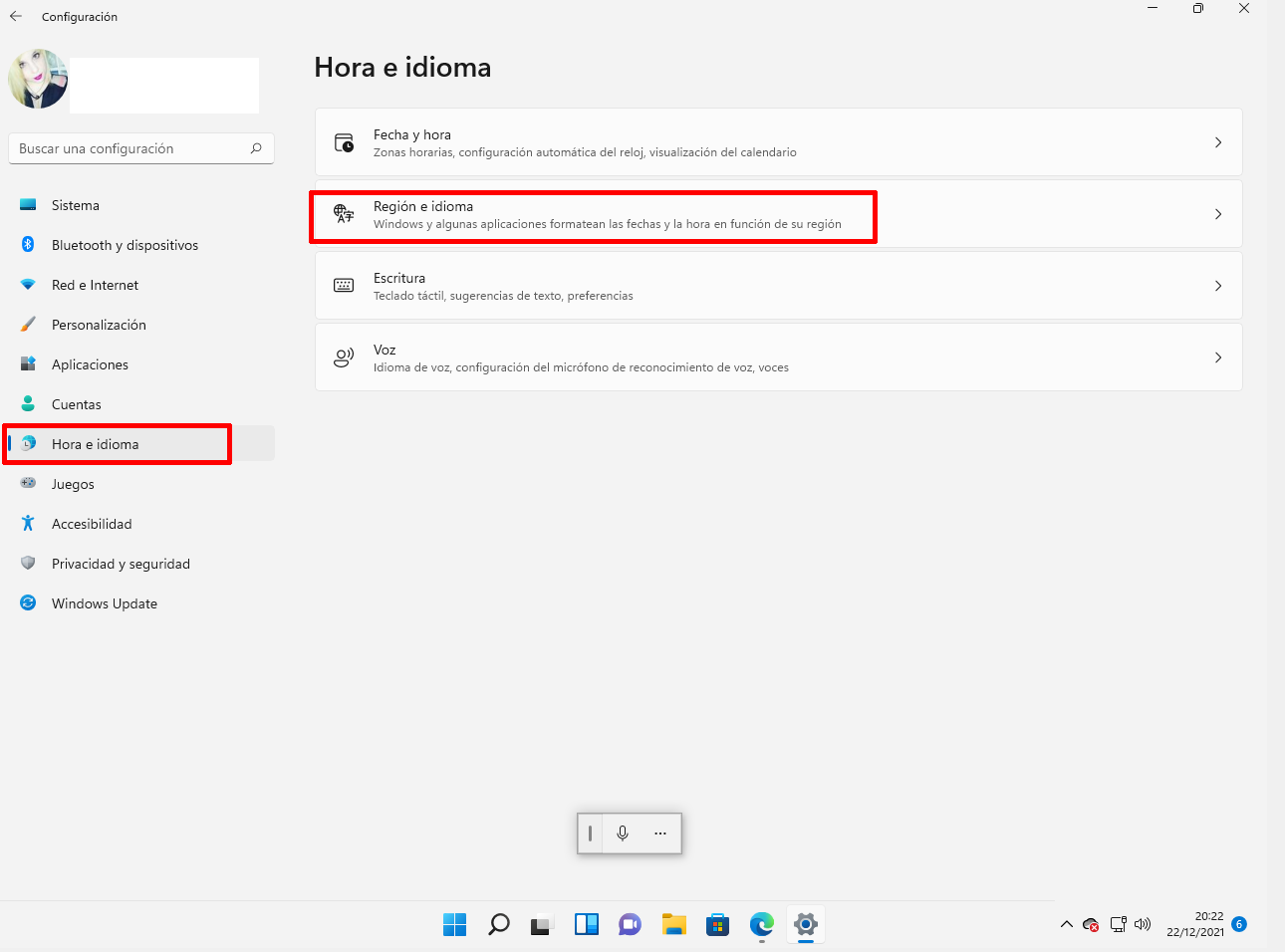 Configuración de reconocimiento de voz en Windows 11