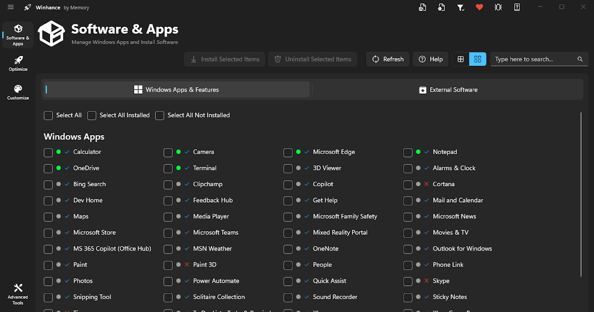 Uso de Winhance en Windows 11