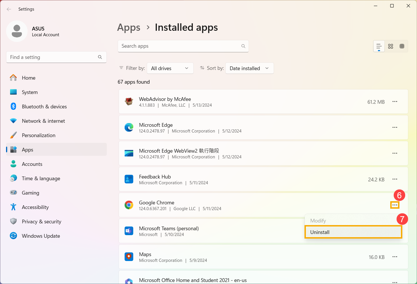 Proceso de desinstalación de aplicaciones en Windows 11