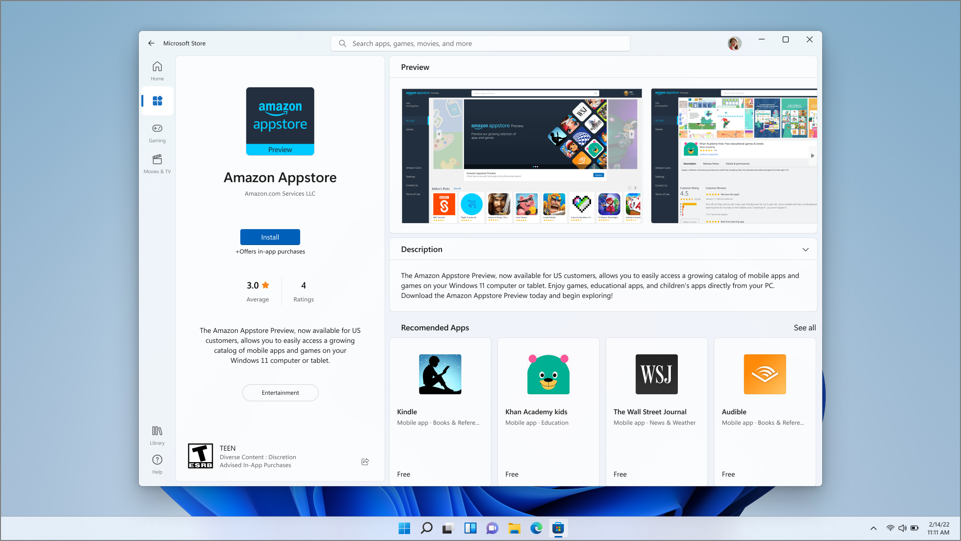 Tienda de apps Amazon en Windows 11