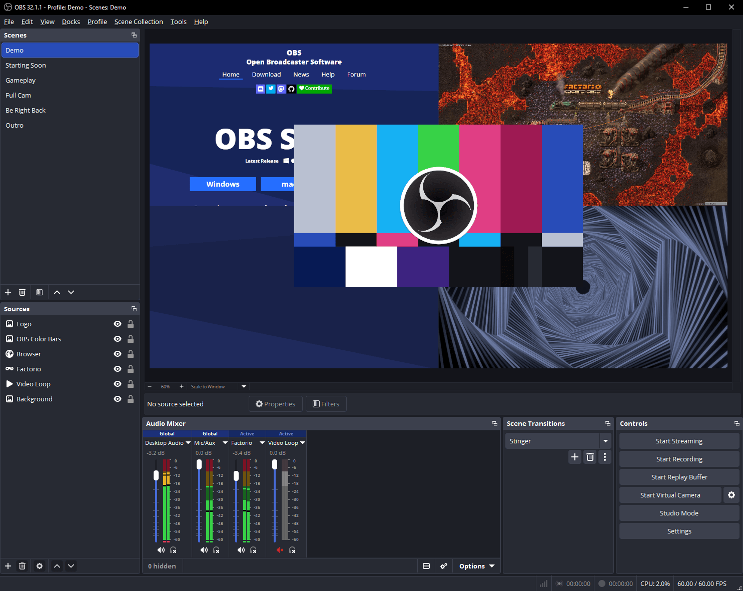Interfaz de OBS Studio en Windows 11