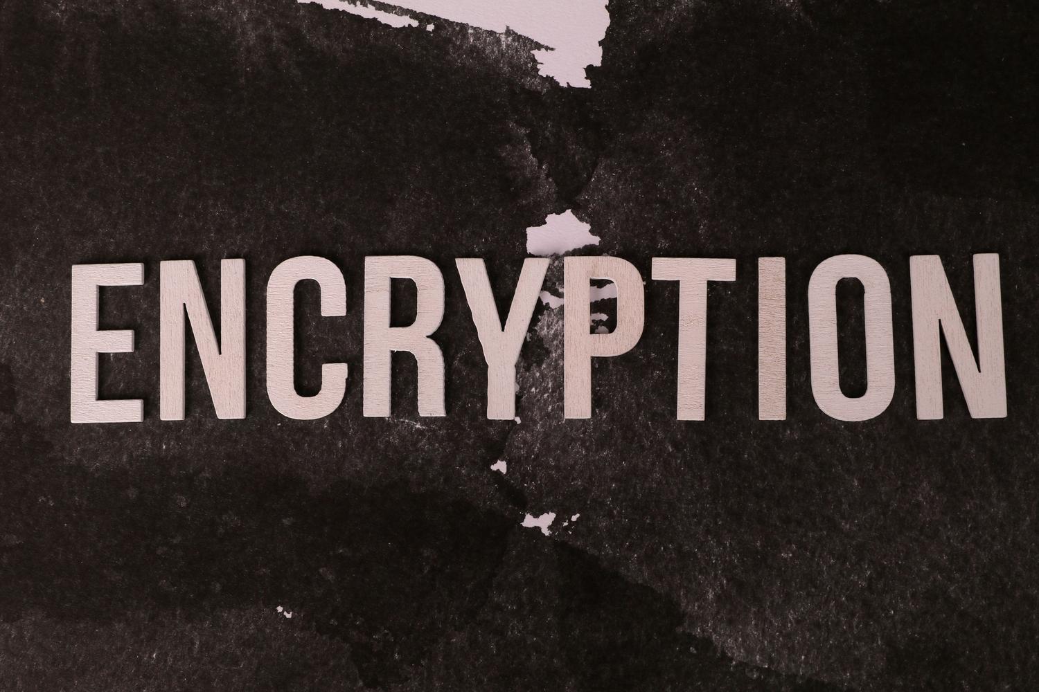 Representación visual de la palabra 'Encryption' (cifrado), explicando cómo el ransomware bloquea el acceso a la información.