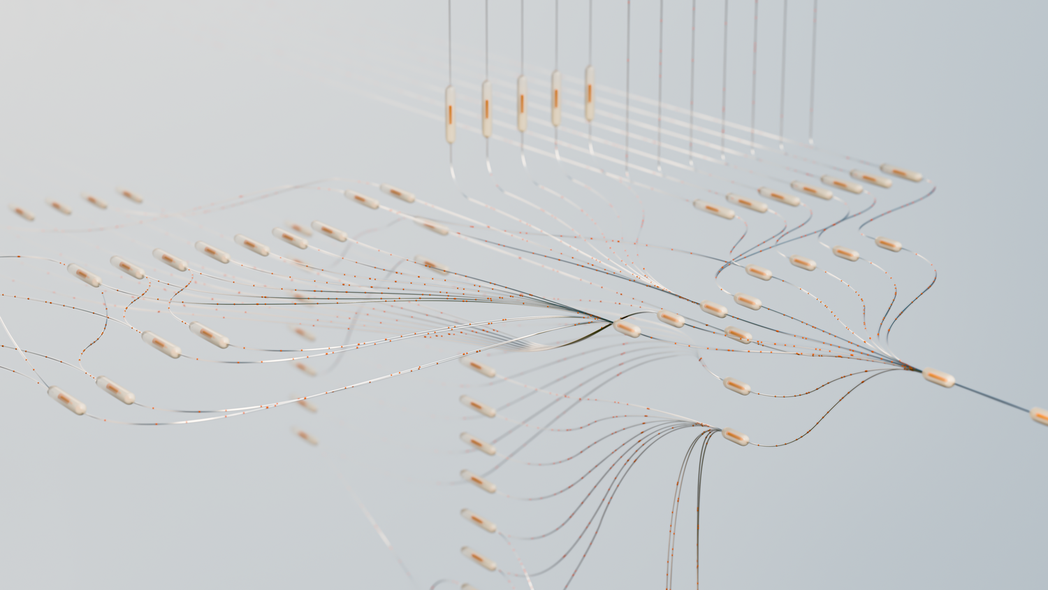 Visualización 3D de una red neuronal, ilustrando el tipo de procesos que gestiona una NPU.